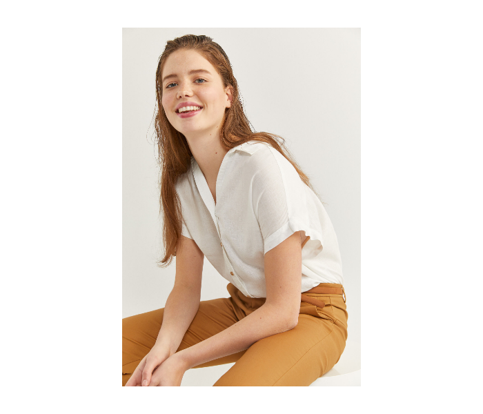 Springfield SS20 Plain Short Sleeve Blouse EU 36 For Women - Cream - Zoom Image 3