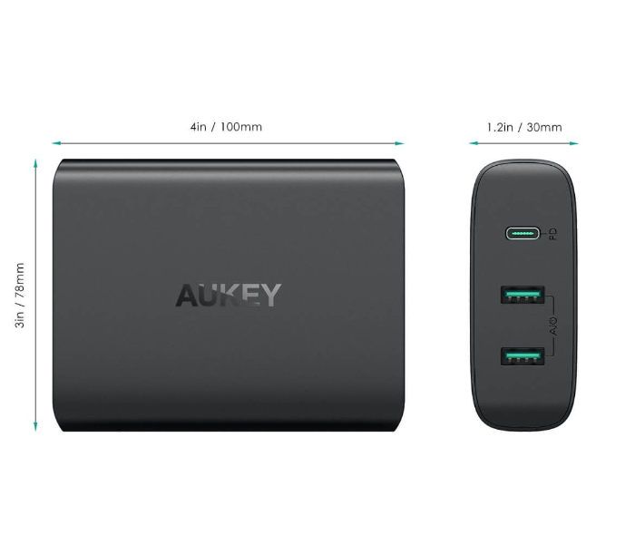 Aukey Y12 72W dual-port USB-A 12W + 1 Port USB-C with PD 60W PA - Black - Zoom Image 5