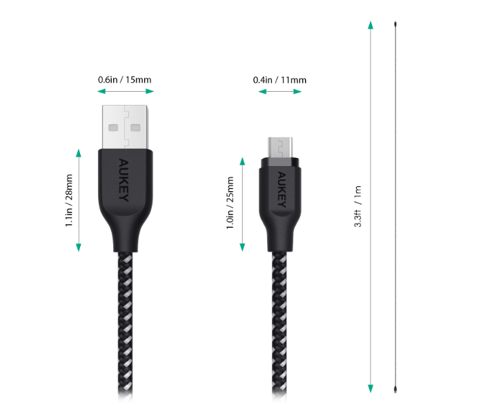 Aukey AM2B 2m USB 2.0 Micro USB Cable - Black - Zoom Image 4