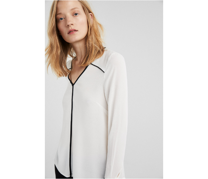 Springfield SS19 Long Sleeve Plain Blouse EU 40 For Women - White and Black - Zoom Image 4