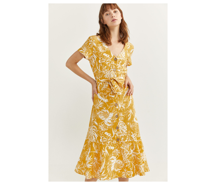 Springfield SS20 Leaf Printed Knit Dress EU 36 For Women - Yellow - Zoom Image 3