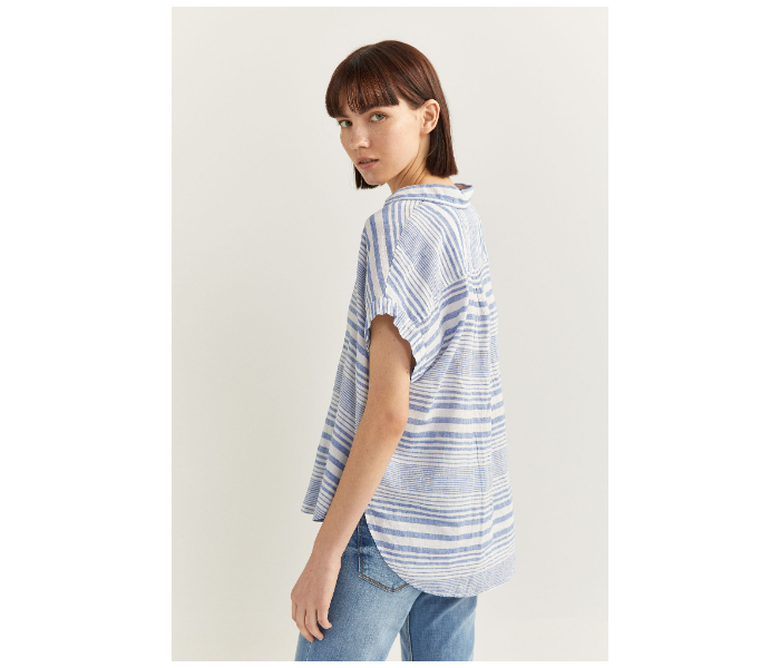 Springfield SS20 Striped Short Sleeve Blouse EU 40 For Women - Medium Blue - Zoom Image 3