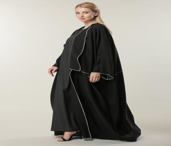 Moistreet Extra Large Black Loose Fit open Abaya - Black - Zoom Image 2