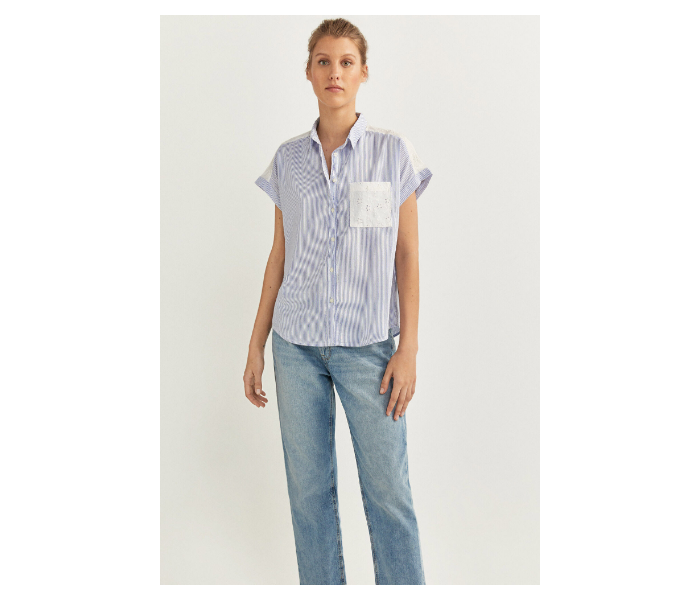 Springfield SS20 Stripe Short Sleeve Shirt EU 38 For Women - Blue and White - Zoom Image 1