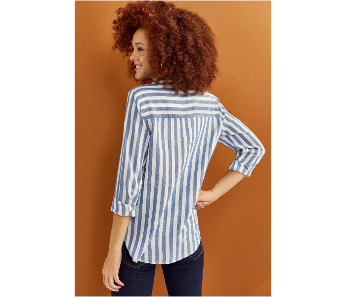 Springfield Regular Fit Long Sleeve Striped Blouse EU 38 For Women - White And Blue - Zoom Image 2