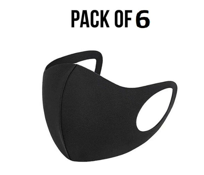 Unisex Anti Microbial Washable Neoprene Pack of 6 Fabric Face Mask - Black - Zoom Image 1