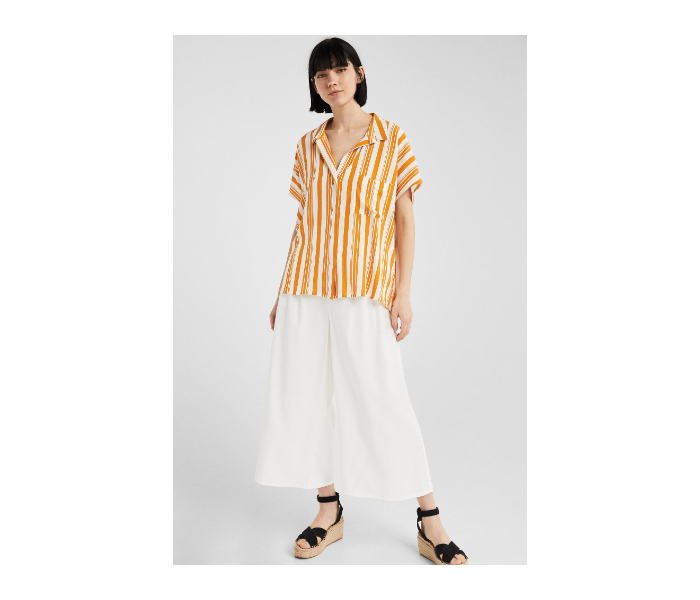 Springfield SS19 Plain Short Sleeve Shirt EU 38 For Women - Yellow and White - Zoom Image 2