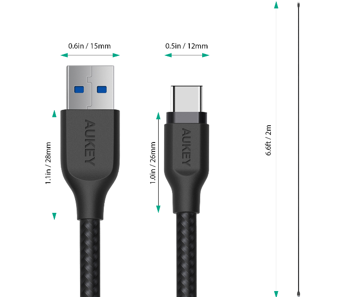 Aukey AC2B 2m USB Type C Braided Cable Aluminum Head - Black - Zoom Image 2