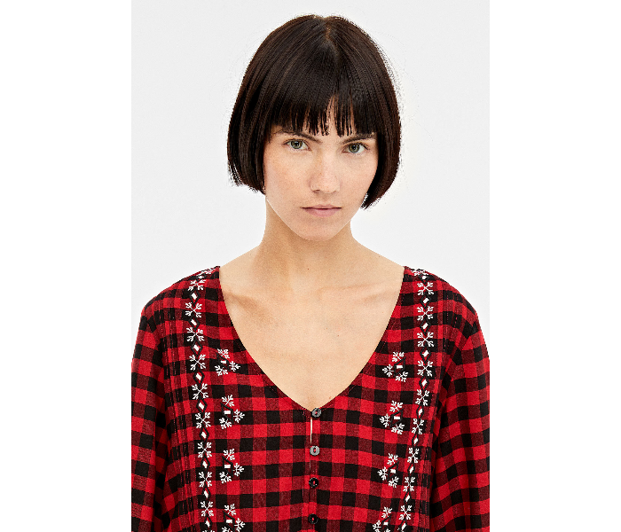 Springfield AW19 Regular Fit Long Sleeve Checked Blouse EU 40 For Women - Black and Red - Zoom Image 4