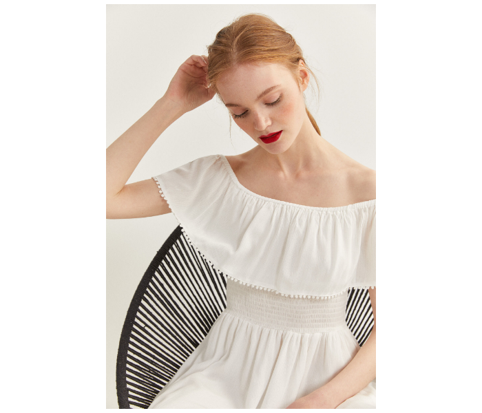 Springfield SS20 Off-Shoulder Knit Dress EU 42 For Women - White - Zoom Image 3