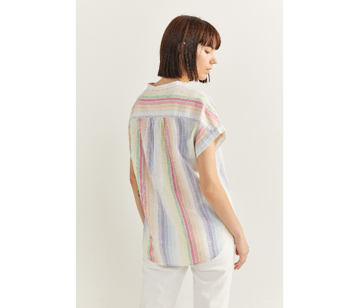 Springfield SS20 Striped Short Sleeve Blouse EU 38 For Women - Blue and Pink - Zoom Image 4