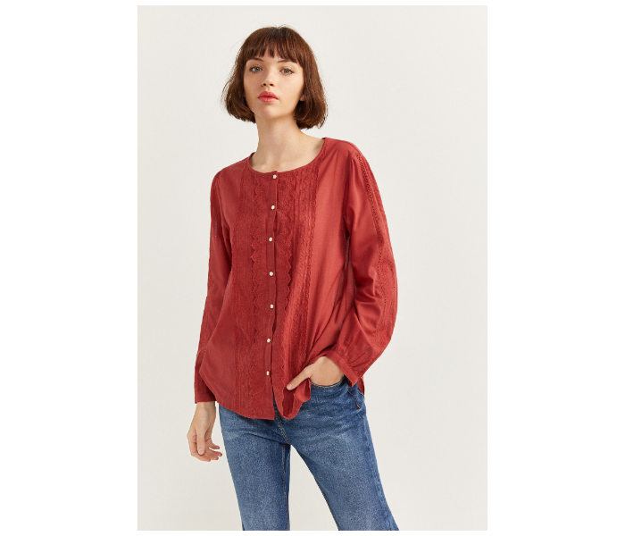 Springfield Regular Fit Long Sleeve Plain Blouse EU 40 For Women - Medium Brown - Zoom Image 1