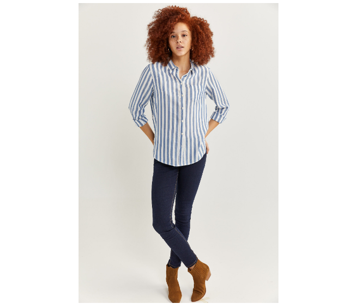 Springfield Regular Fit Long Sleeve Striped Blouse EU 34 For Women - White And Blue - Zoom Image 3