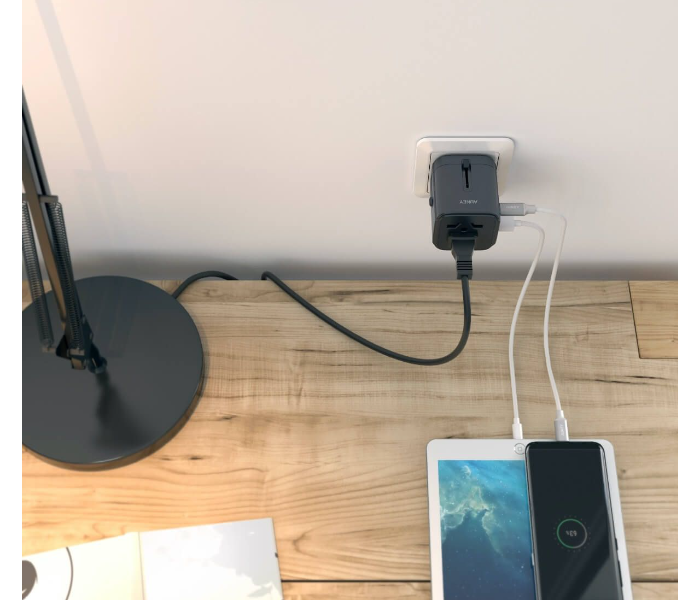 Aukey TA01B Universal Travel Adapter with One USB-C and Two USB-A Ports - Black - Zoom Image 3