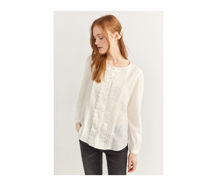 Springfield Regular Fit Long Sleeve Plain Blouse EU 38 For Women - Cream - Zoom Image 1