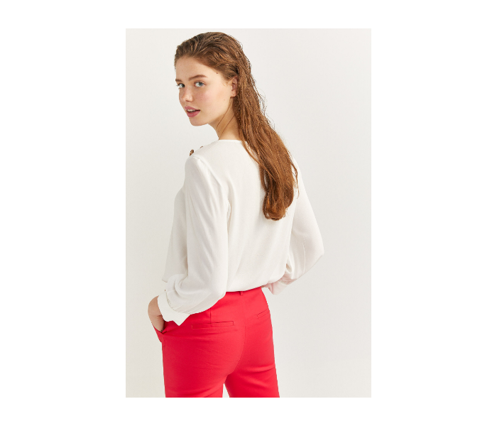 Springfield SS20 Long Sleeve Plain Gold Button Blouse EU 36 For Women - White - Zoom Image 3