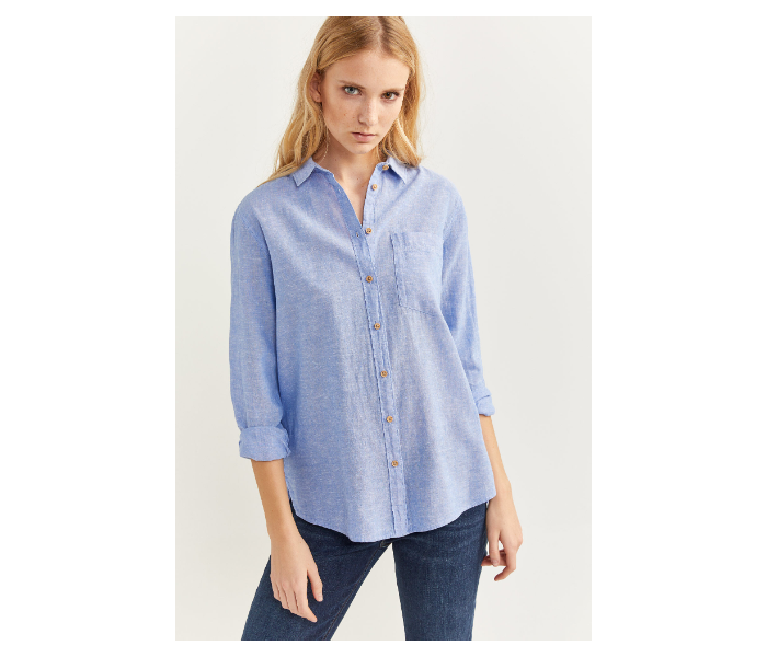 Springfield SS20 Long Sleeve Plain Shirt EU 40 For Women - Medium Blue - Zoom Image 1