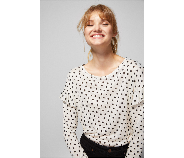 Springfield AW18 Dotted Long Sleeve T-Shirt Medium For Women - White and Black - Zoom Image 2