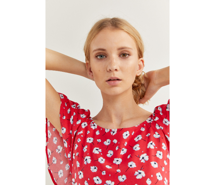 Springfield SS20 Floral Short Sleeve Blouse EU 36 For Women - Red and White - Zoom Image 2