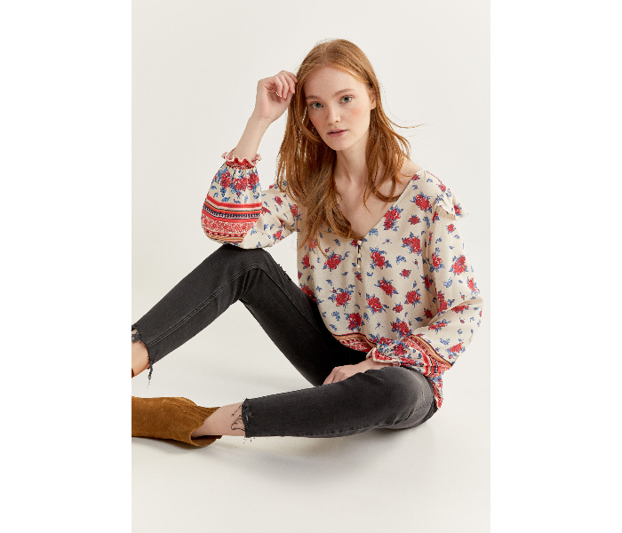 Springfield Regular Fit Long Sleeve Floral Blouse EU 42 For Women - Beige And Red - Zoom Image 1