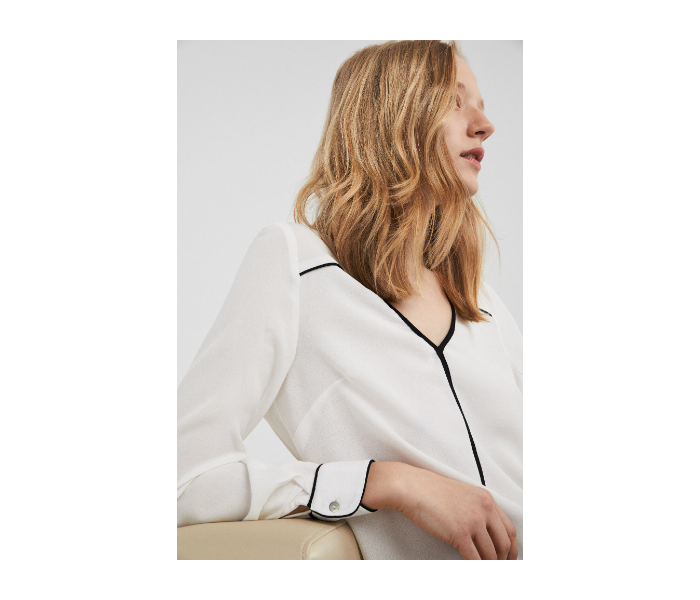 Springfield SS19 Long Sleeve Plain Blouse EU 40 For Women - White and Black - Zoom Image 2