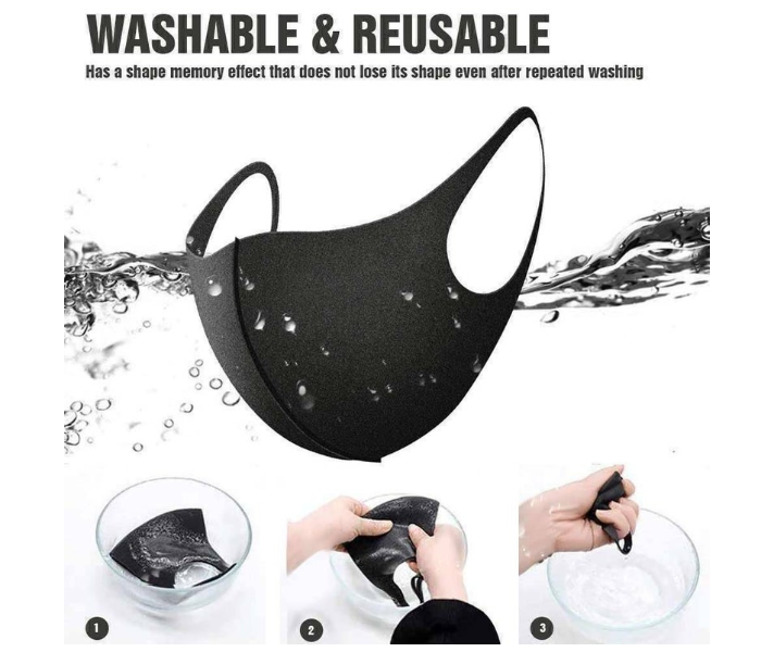 Unisex Anti Microbial Washable Neoprene Pack of 1 Fabric Face Mask - Black - Zoom Image 2