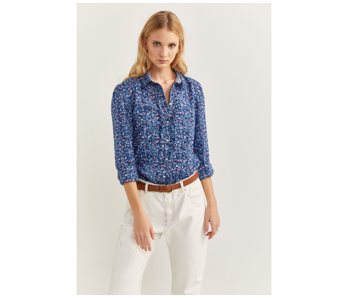 Springfield SS20 Long Sleeve Floral Blouse With Button Closure EU 36 For Women - Blue and Pink - Zoom Image 1