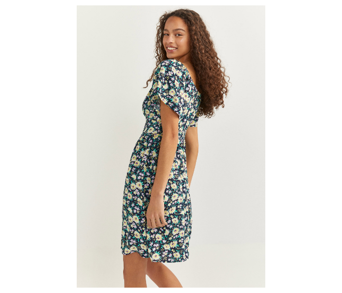 Springfield SS18 Flower Printed Knit Dress EU 36 For Women - Green and Yellow - Zoom Image 3