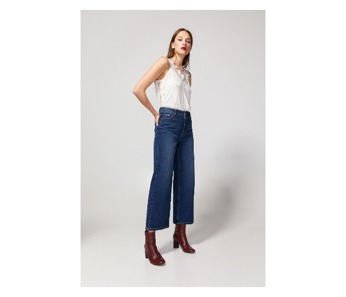 Springfield AW18 Wide Cropped Denim Trouser EU 38 For Women - Dark Blue - Zoom Image 1