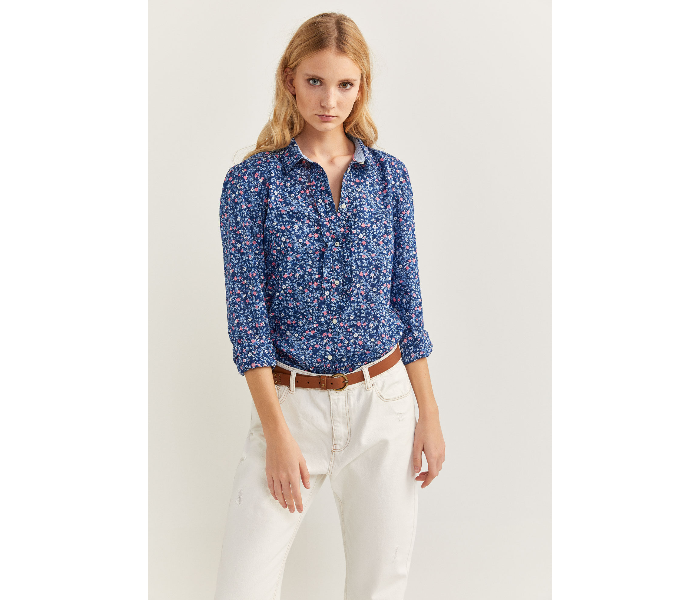 Springfield SS20 Long Sleeve Floral Blouse With Button Closure EU 34 For Women - Blue and Pink - Zoom Image 1