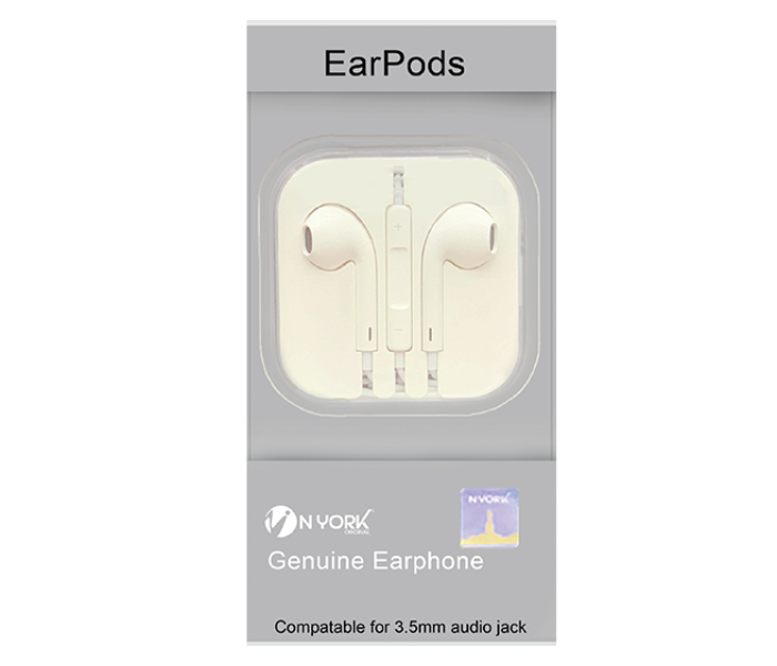 Nyork Earpods Earphone for 3.5MM Audio Jack NYE-18 - White - Zoom Image 1