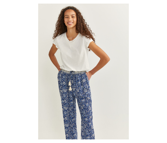 Springfield SS20 Printed Cotton Fancy Pant EU 42 For Women - Blue and White - Zoom Image 1