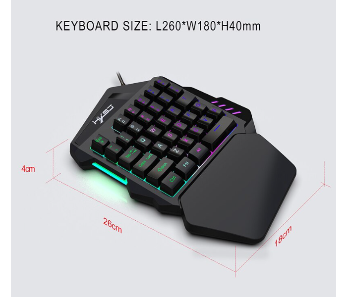 HXSJ 3 Pcs  PUBG One Hand Mini Keyboard Gaming Wired with Mouse Only for Mobile with Connector - Black - Zoom Image 5