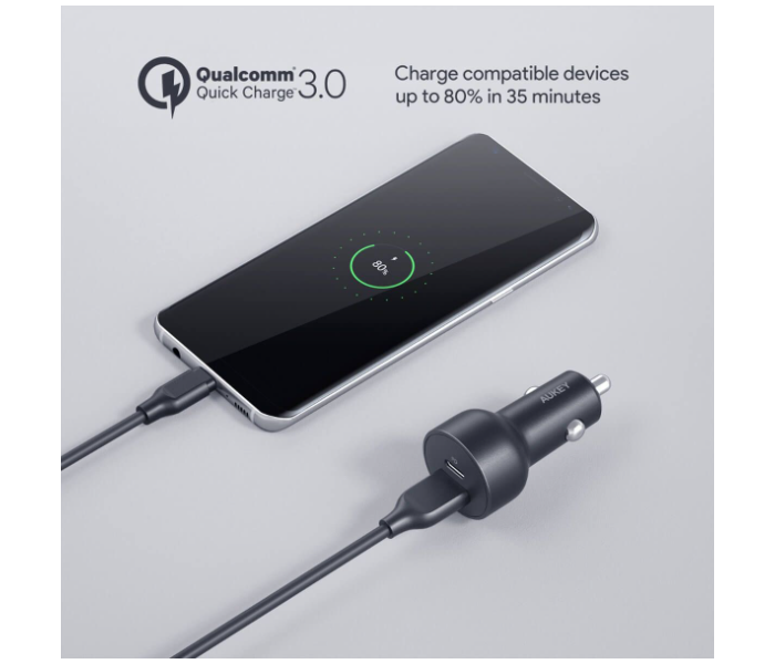 Aukey Y6B 36W USB C 2 Port Quick Charge 3.0 Car Charger - Black - Zoom Image 4