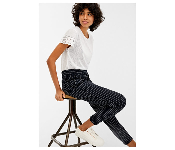 Springfield AW19 Striped Cotton Pant EU 38 For Women - Blue and White - Zoom Image 1