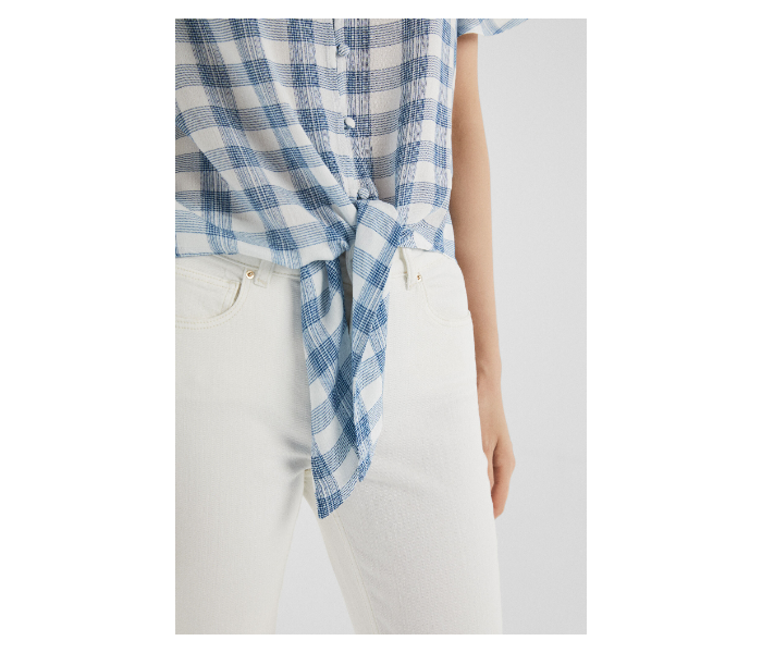 Springfield SS19 Checked Short Sleeve Blouse EU 34 For Women - White and Blue - Zoom Image 2