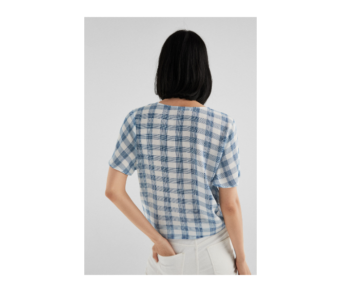 Springfield SS19 Checked Short Sleeve Blouse EU 38 For Women - White and Blue - Zoom Image 3