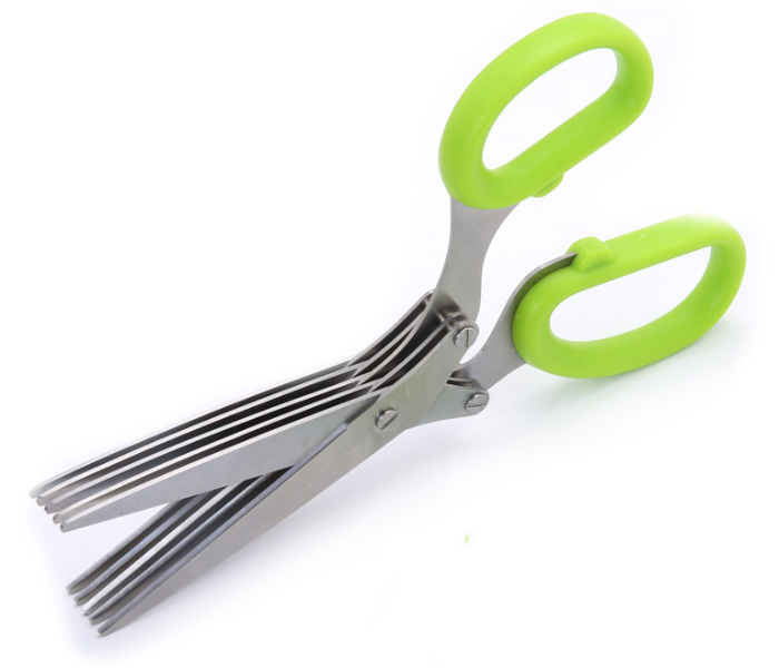 5 Layers Multi Functional Stainless Steel Scissors - Green - Zoom Image 1