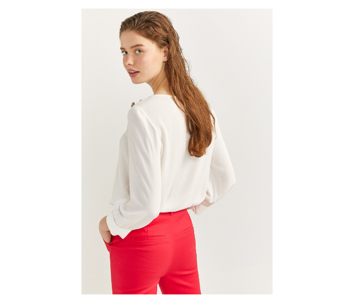 Springfield SS20 Long Sleeve Plain Gold Button Blouse EU 42 For Women - White - Zoom Image 2