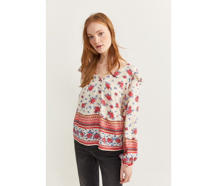 Springfield Regular Fit Long Sleeve Floral Blouse EU 42 For Women - Beige And Red - Zoom Image 2