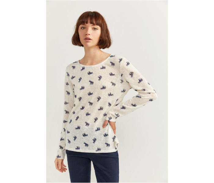 Springfield SS20 Elephant Printed Long Sleeve T-Shirt X-Large For Women - Ivory - Zoom Image 2