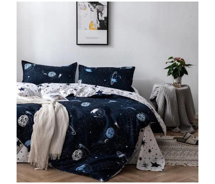 Galaxy 6 Pieces High Quality Cotton Double Size Bed Sheet with Quilt Cover and Pillow Case – Blue  - Zoom Image 2