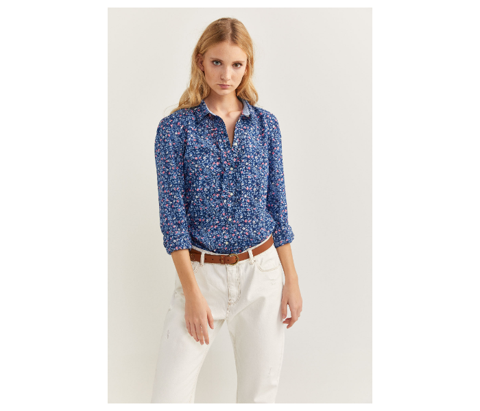 Springfield SS20 Long Sleeve Floral Blouse With Button Closure EU 38 For Women - Blue and Pink - Zoom Image 1