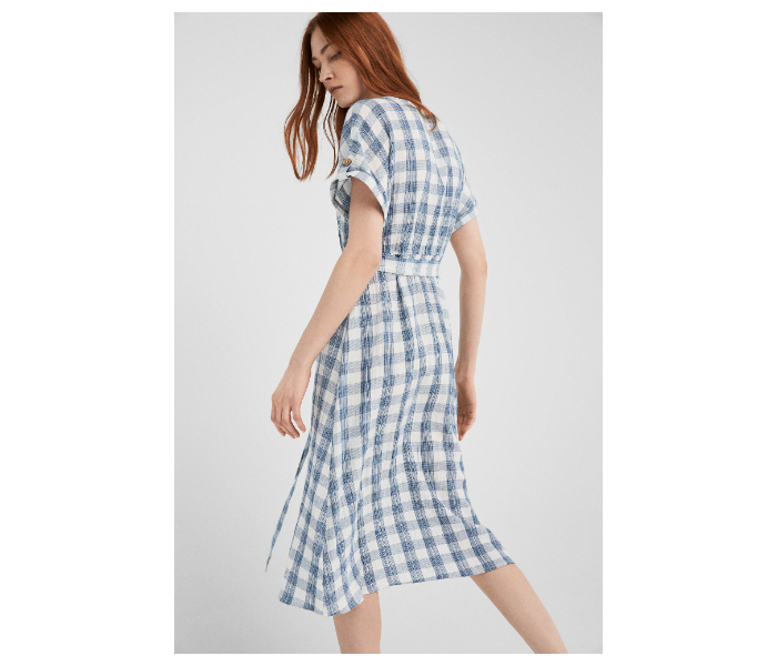 Springfield SS19 Checked Knit Dress EU 40 For Women - White and Blue - Zoom Image 3