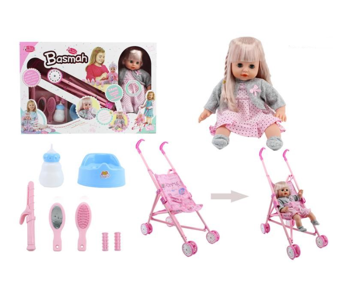 Basmah Baby Girl Doll Set With 12 Sounds With Metal Stroller 2 - Zoom Image 1