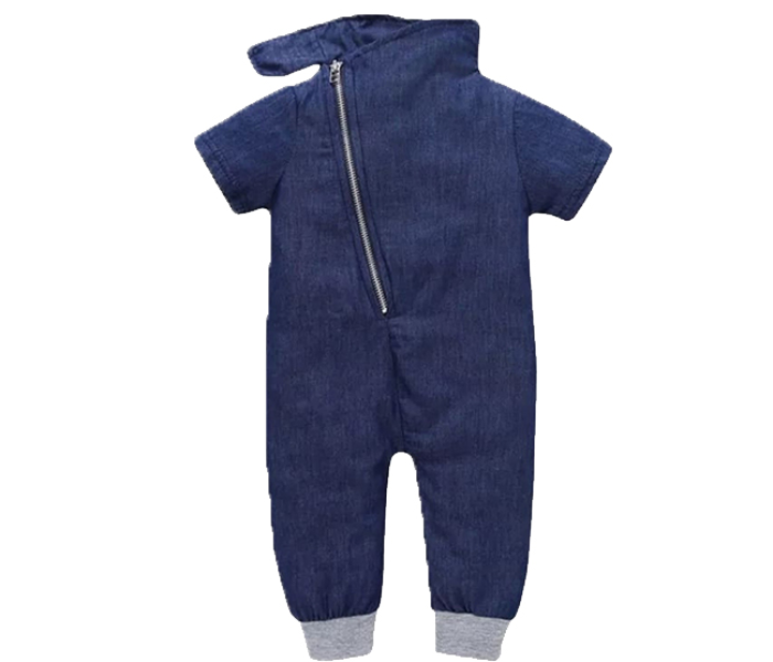 Little Wings Denim 12 Months Short Sleeve Jumpsuit Zipper Romper -Navy Blue - Zoom Image 1