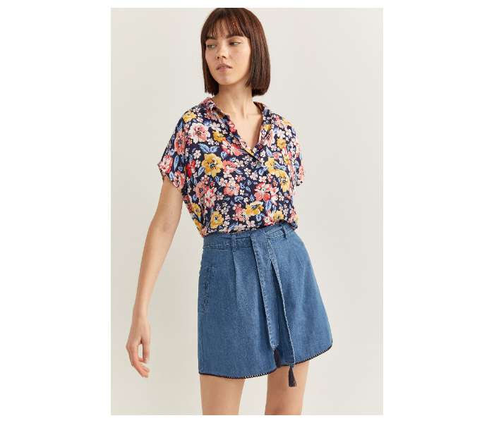 Springfield SS20 Floral Short Sleeve Blouse EU 42 For Women - Blue and Yellow - Zoom Image 4