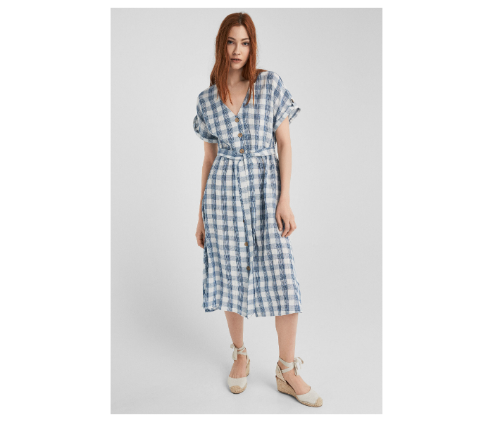 Springfield SS19 Checked Knit Dress EU 40 For Women - White and Blue - Zoom Image 1