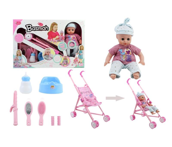 Basmah Baby Boy Doll Set With 12 Sounds With Metal Stroller 2 - Zoom Image 1