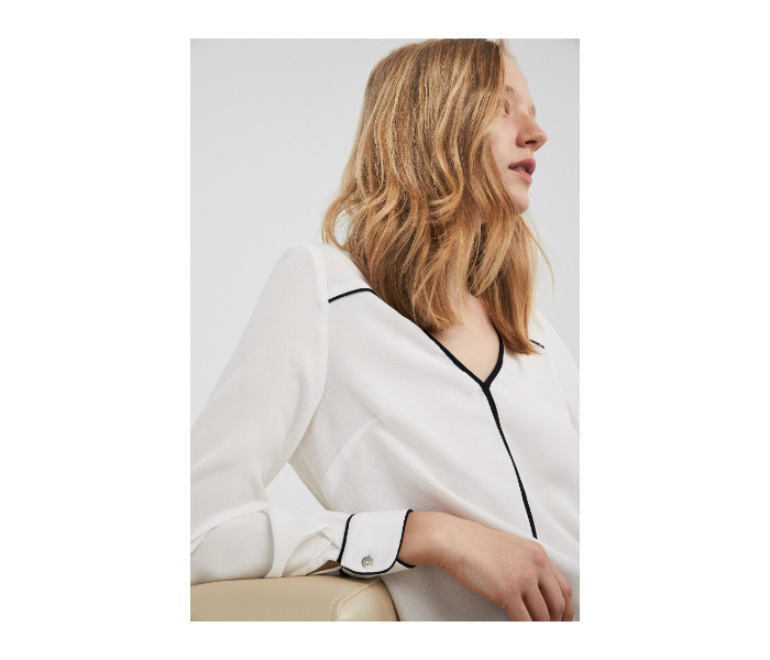 Springfield SS19 Long Sleeve Plain Blouse EU 36 For Women - White and Black - Zoom Image 2